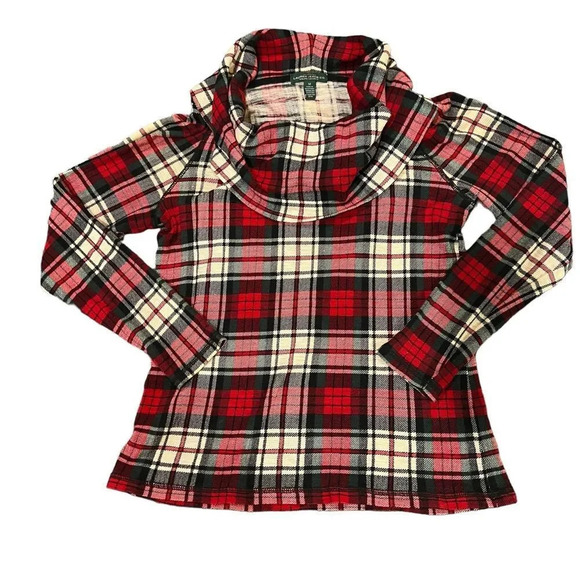 Lauren Jeans Co. Ralph Lauren Red Plaid Holiday Cowl neck Blouse‎ - Picture 2 of 4